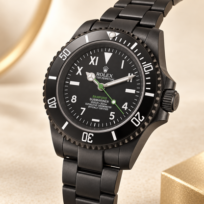 Marinus Herrenuhr, 41 mm, Seitenansicht in Schwarz mit grünem Sekundenzeiger