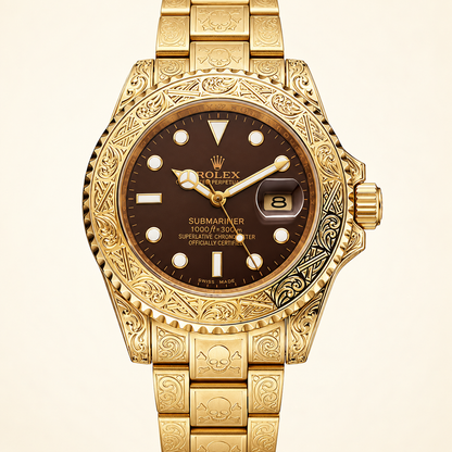 Marinus Gravuruhr – Goldfarben & Schokoladenbraun | 41 mm – Vorderansicht