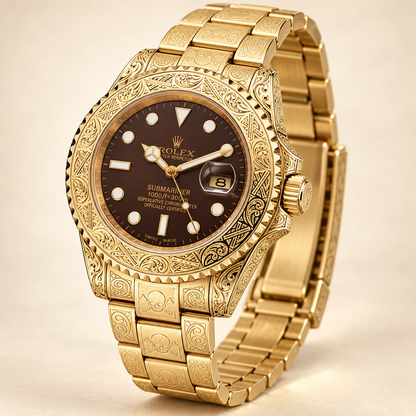 Marinus Gravuruhr – Goldfarben & Schokoladenbraun | 41 mm – Seitenansicht