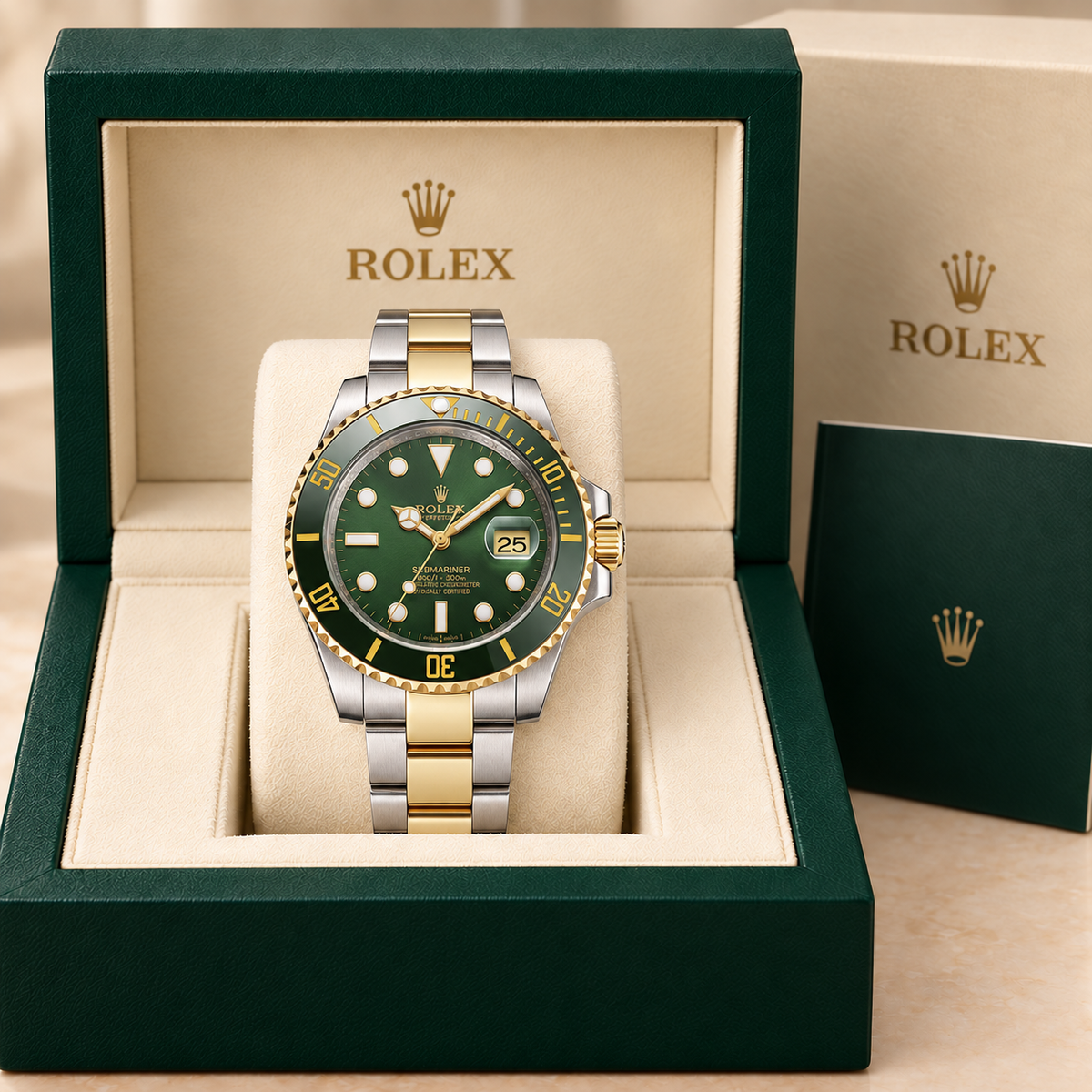 Marinus Bicolor-Herrenuhr in Grün und Goldfarben, 41 mm, in grüner Präsentationsbox