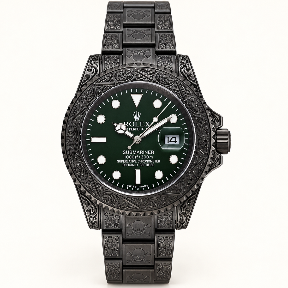 Marinus Herrenuhr – Schwarz & Dunkelgrün | 41 mm – Vorderansicht
