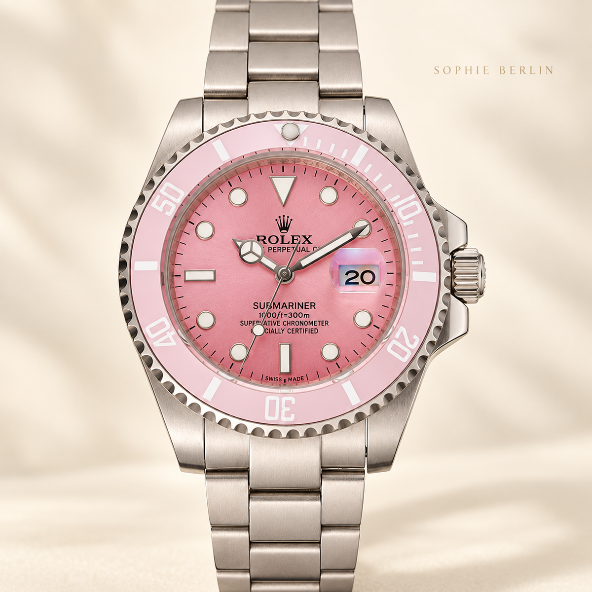 Marinus Herrenuhr, 41 mm, rosa Zifferblatt und silberfarbenes Gliederarmband