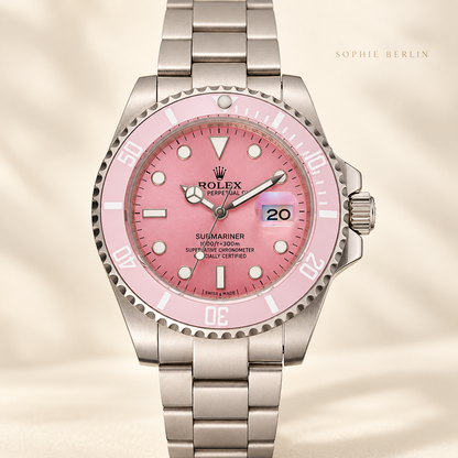 Marinus Herrenuhr, 41 mm, rosa Zifferblatt und silberfarbenes Gliederarmband