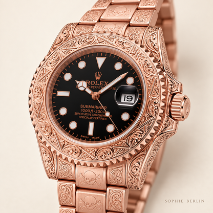 Marinus Gravuruhr, 41 mm, roséfarbene Gehäusegravur und Krone