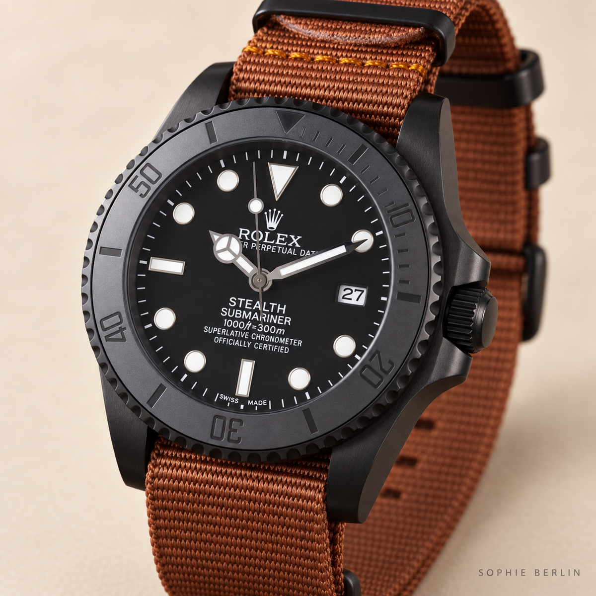 Marinus Herrenuhr, 41 mm, schwarze Seitenansicht und Krone
