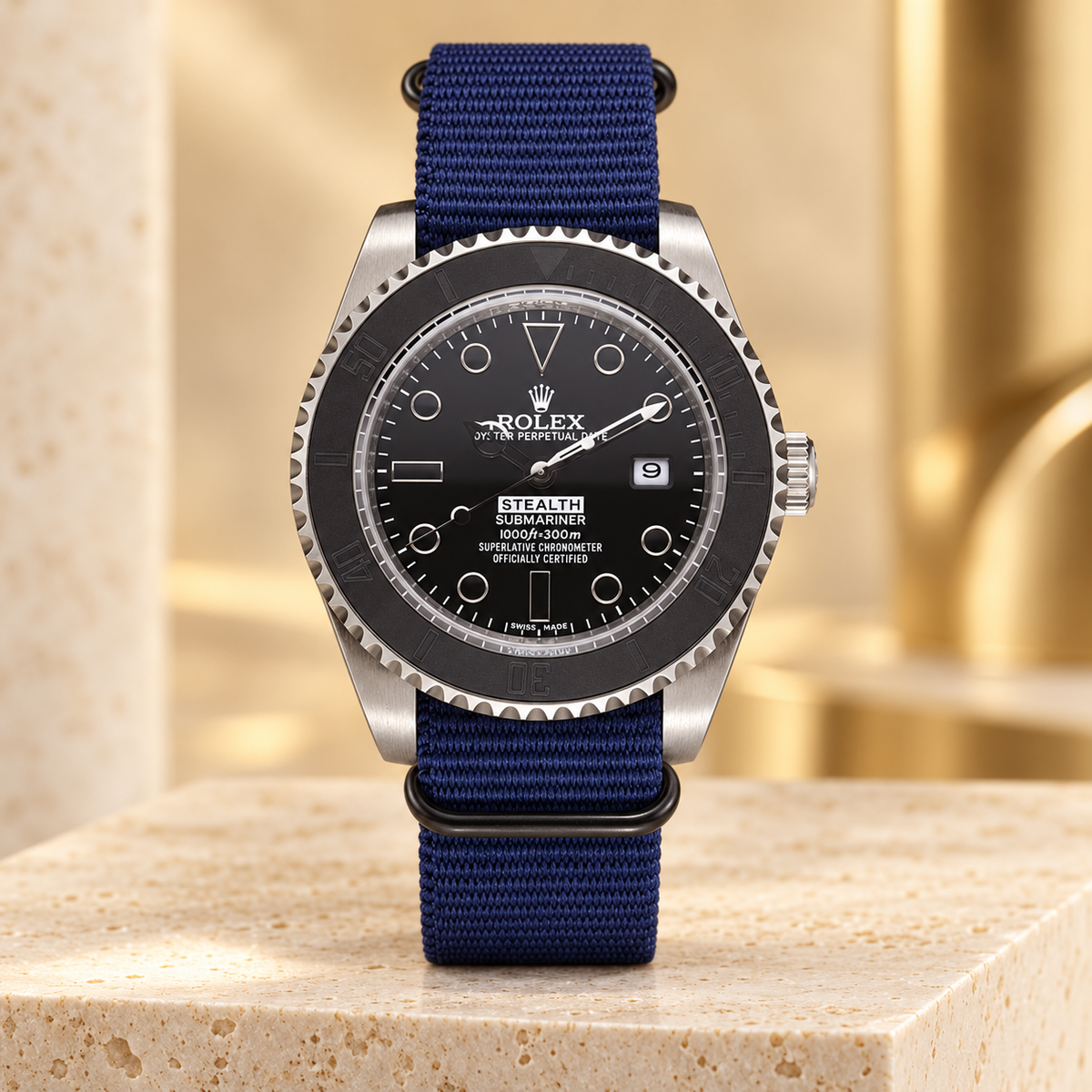 Marinus Stealth-Textilband-Herrenuhr, 41 mm, Frontansicht mit dunklem Zifferblatt