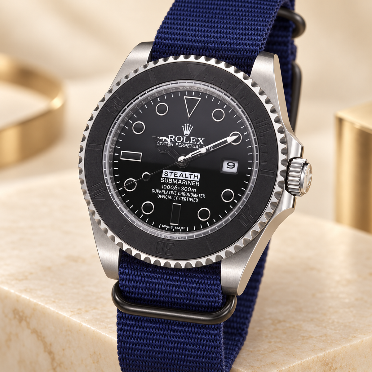 Marinus Stealth-Textilband-Herrenuhr, 41 mm, Seitenansicht mit dunkelblauem Textilband