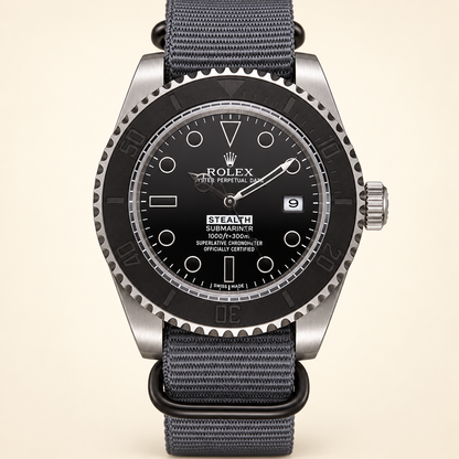Marinus Stealth-Textilband Herrenuhr – Schwarz & Grau | 41 mm – Vorderansicht