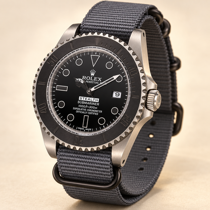 Marinus Stealth-Textilband Herrenuhr – Schwarz & Grau | 41 mm – Seitenansicht