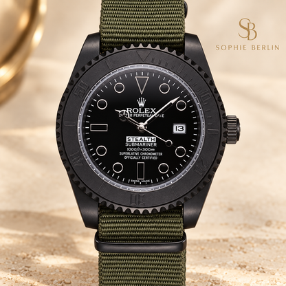Marinus Textilband-Herrenuhr – Schwarz & Oliv | 39 mm – Vorderansicht
