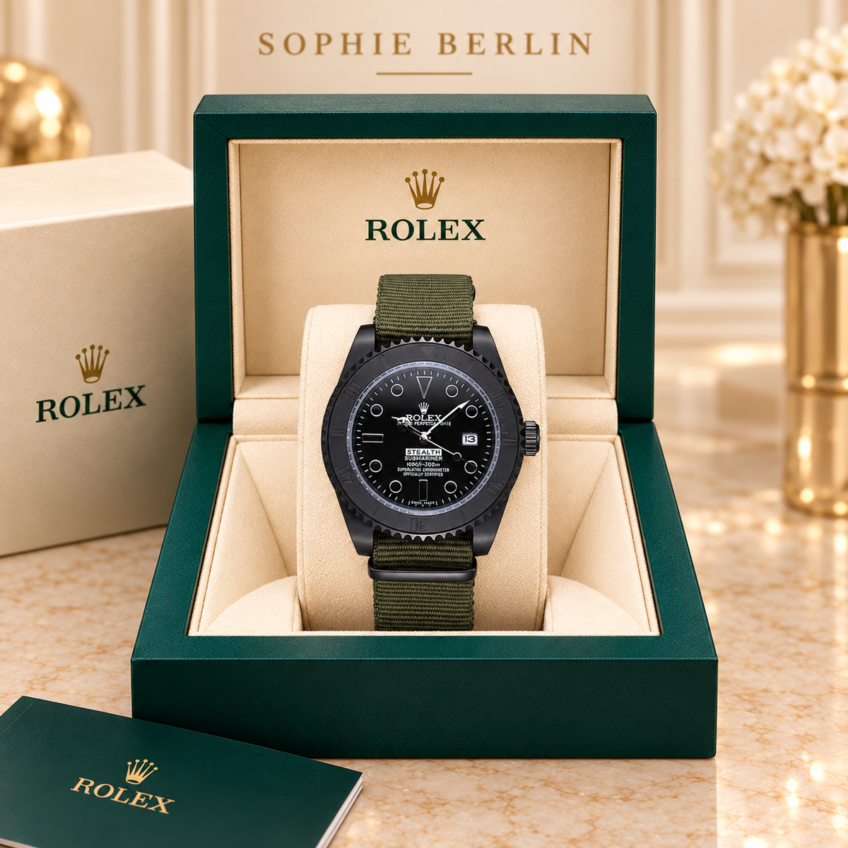 Marinus Textilband-Herrenuhr – Schwarz & Oliv | 39 mm – mit optionaler Präsentationsbox
