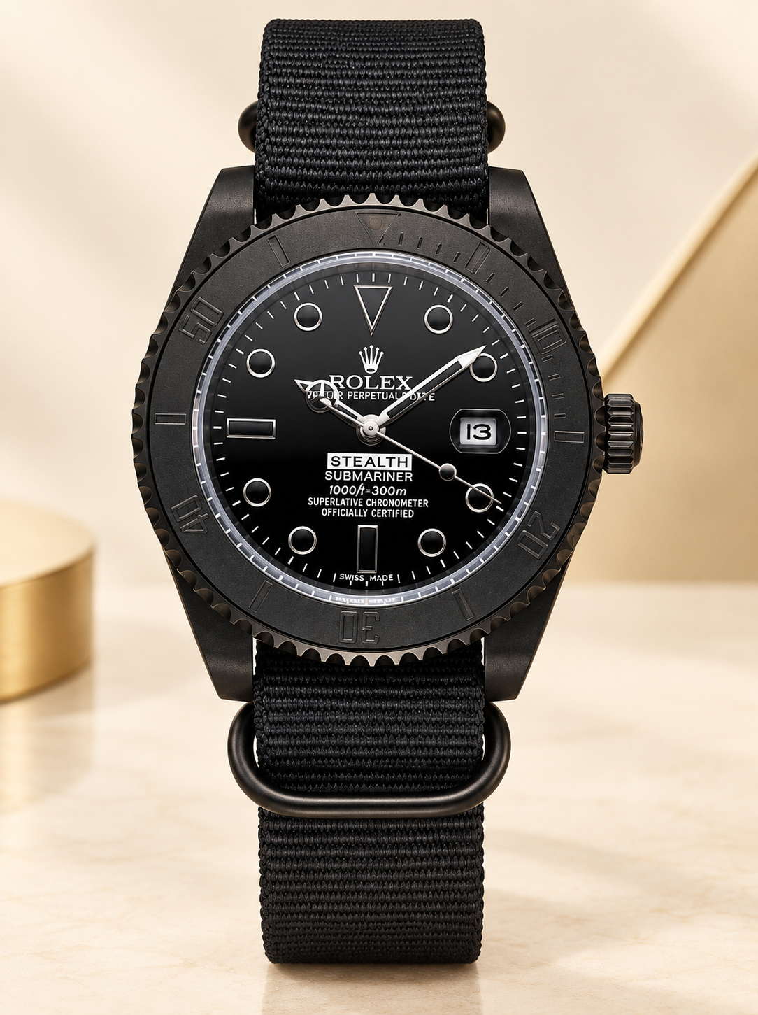 Marinus Stealth-Textilband Herrenuhr – schwarze Vorderansicht | 39 mm – Sophie Berlin