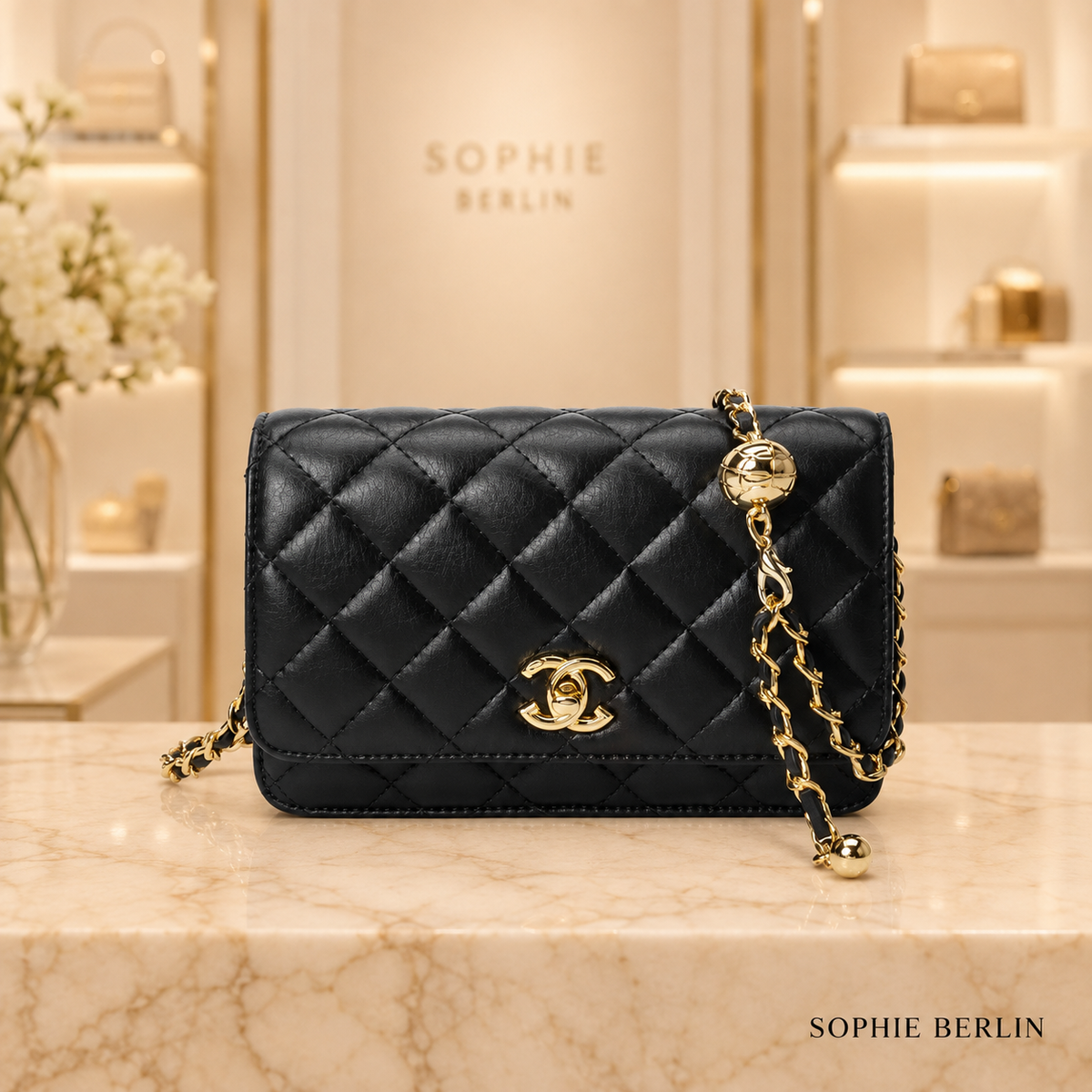 Perlen Wallet on Chain Schwarz – Sophie Berlin