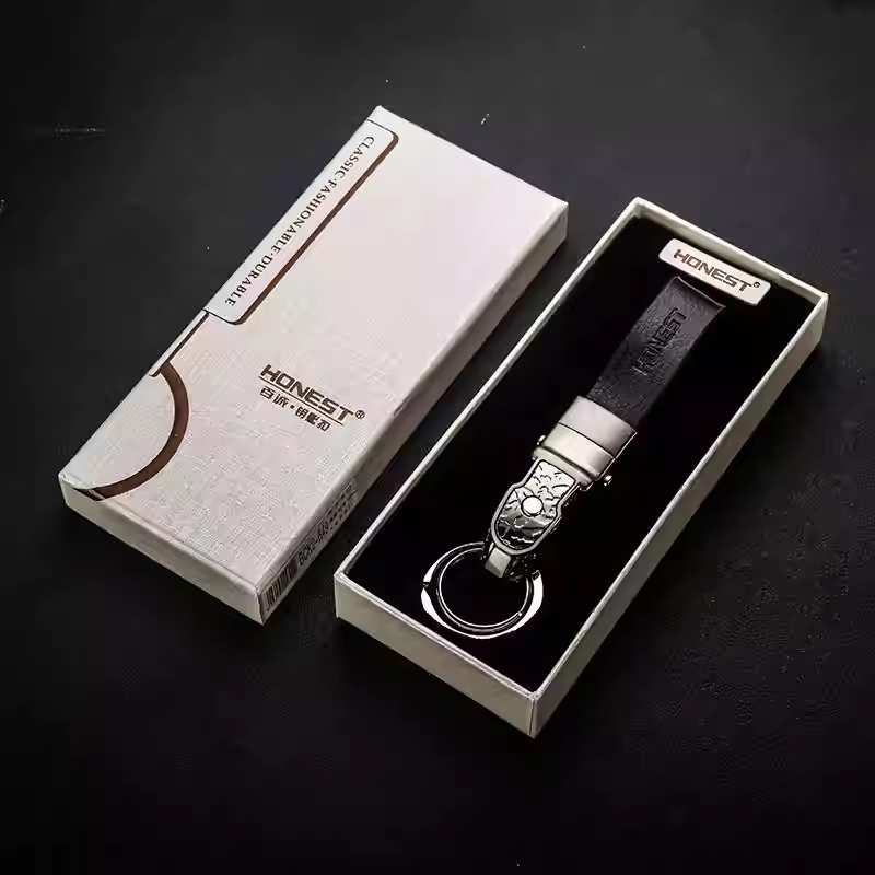 Leder-Autoschlüsselanhänger mit Metallring – Originalansicht 6
