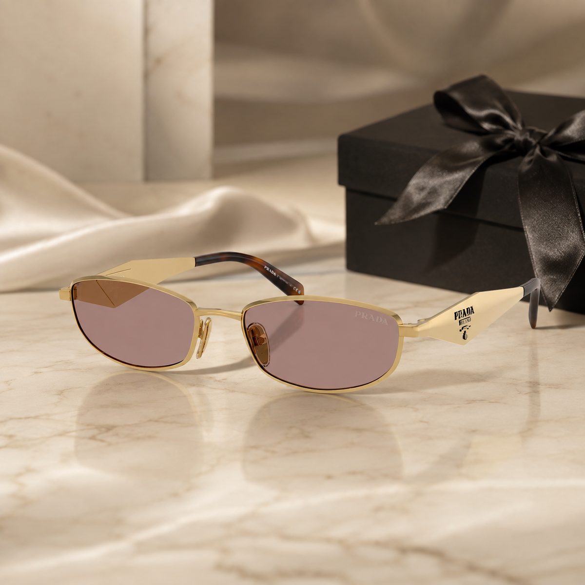 Luxus ovale Metall-Sonnenbrille – Luxusansicht