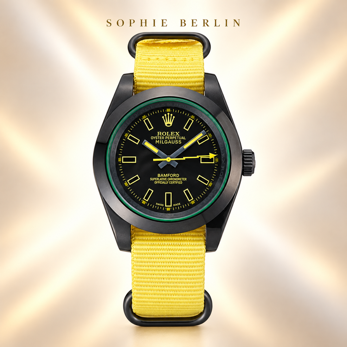 Volta Sportuhr – Schwarz & Gelb mit Textilband | 40 mm – Vorderansicht