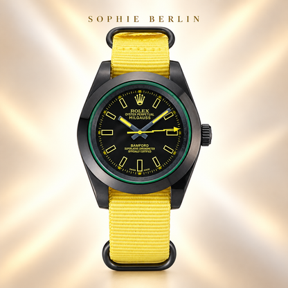 Volta Sportuhr – Schwarz & Gelb mit Textilband | 40 mm – Vorderansicht