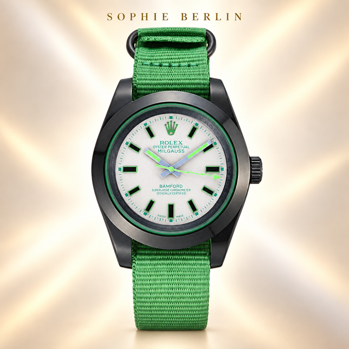 Volta Sportuhr – Weiß & Grün mit Textilband | 40 mm – Vorderansicht