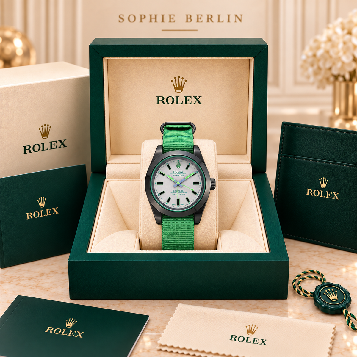 Volta Sportuhr – Weiß & Grün mit Textilband | 40 mm – in der optionalen Präsentationsbox