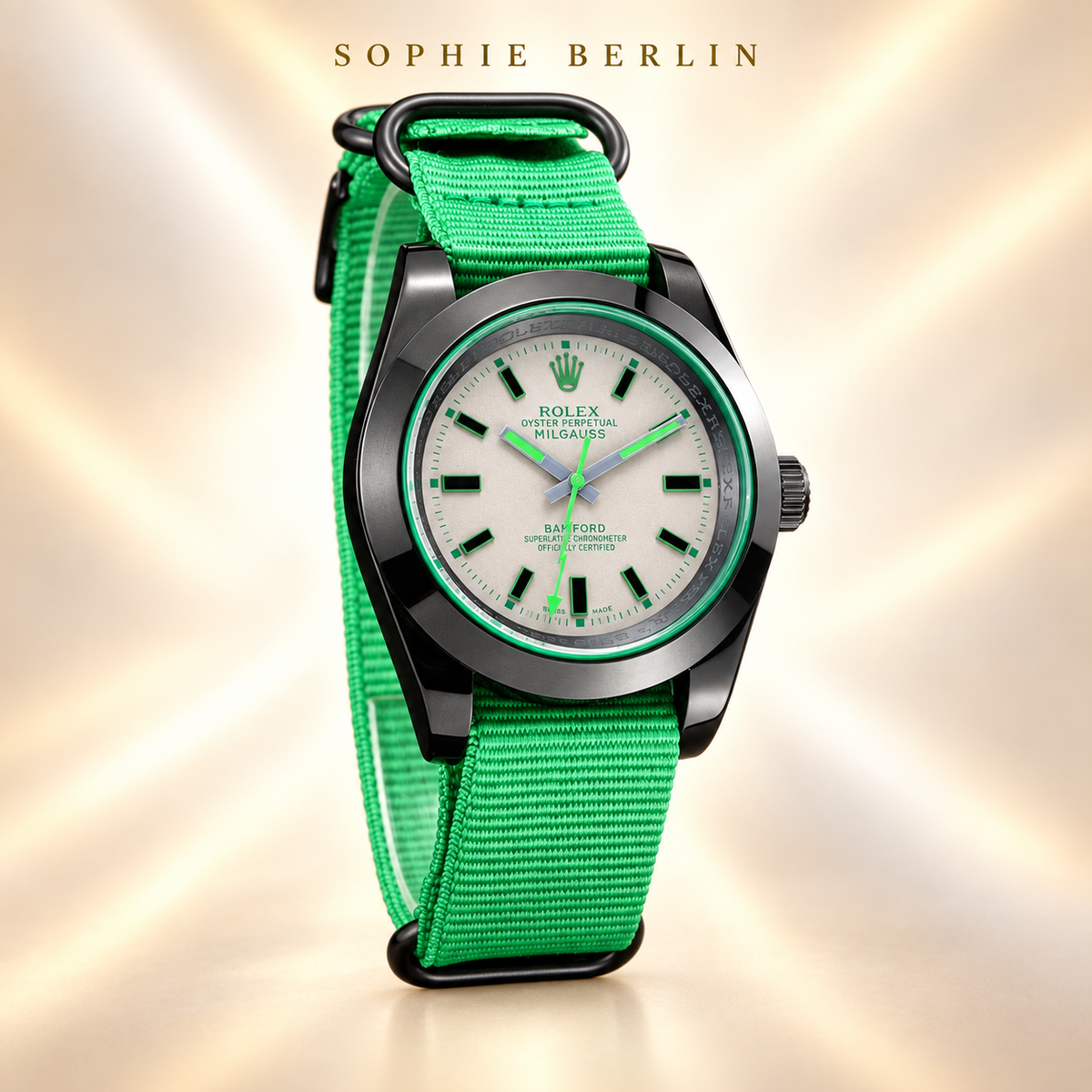 Volta Sportuhr – Weiß & Grün mit Textilband | 40 mm – Seitenansicht