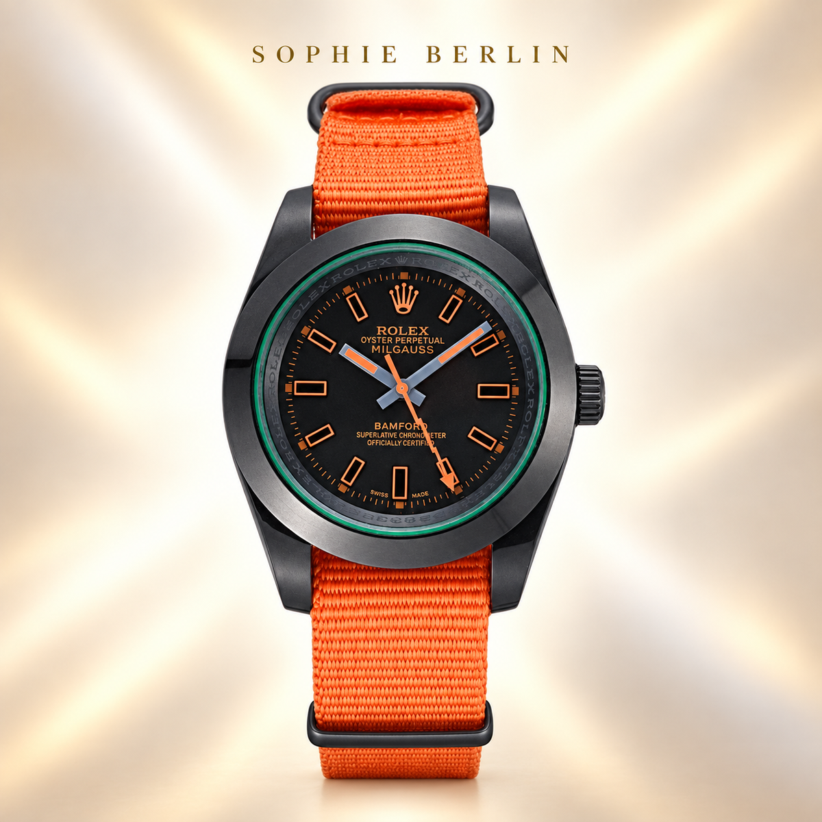 Volta Sportuhr – Schwarz & Orange mit Textilband | 40 mm – Vorderansicht