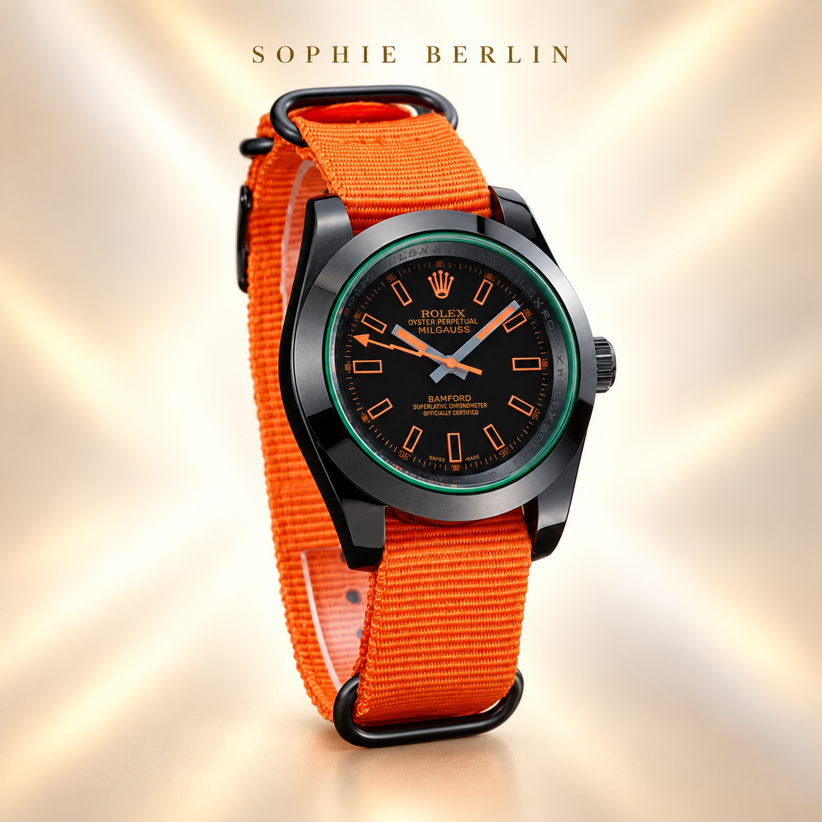 Volta Sportuhr – Schwarz & Orange mit Textilband | 40 mm – Seitenansicht