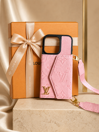 Sophie Berlin roze Luxus-Wallet-Handyhülle bij luxe Luxus-geschenkdoos met champagnekleurige strik
