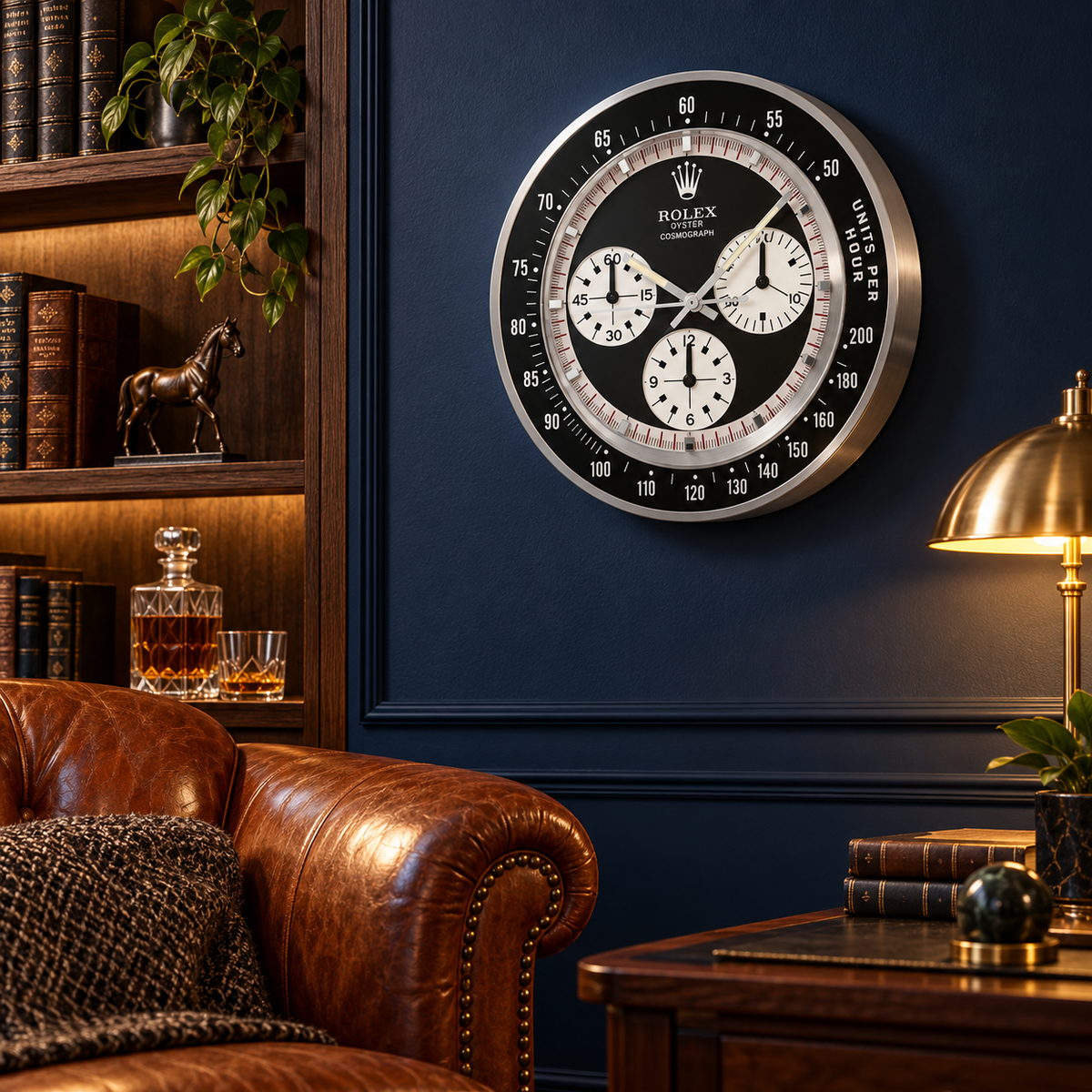 Daytona Paul Newman Wanduhr – Weißes Logo – Wanduhr in luxuriösem Raum