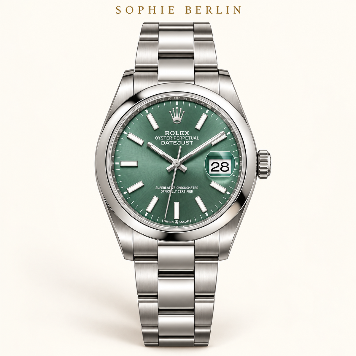 Menthe Pure – Mintgrüne Armbanduhr mit glatter Lünette – 36 mm – Profilansicht