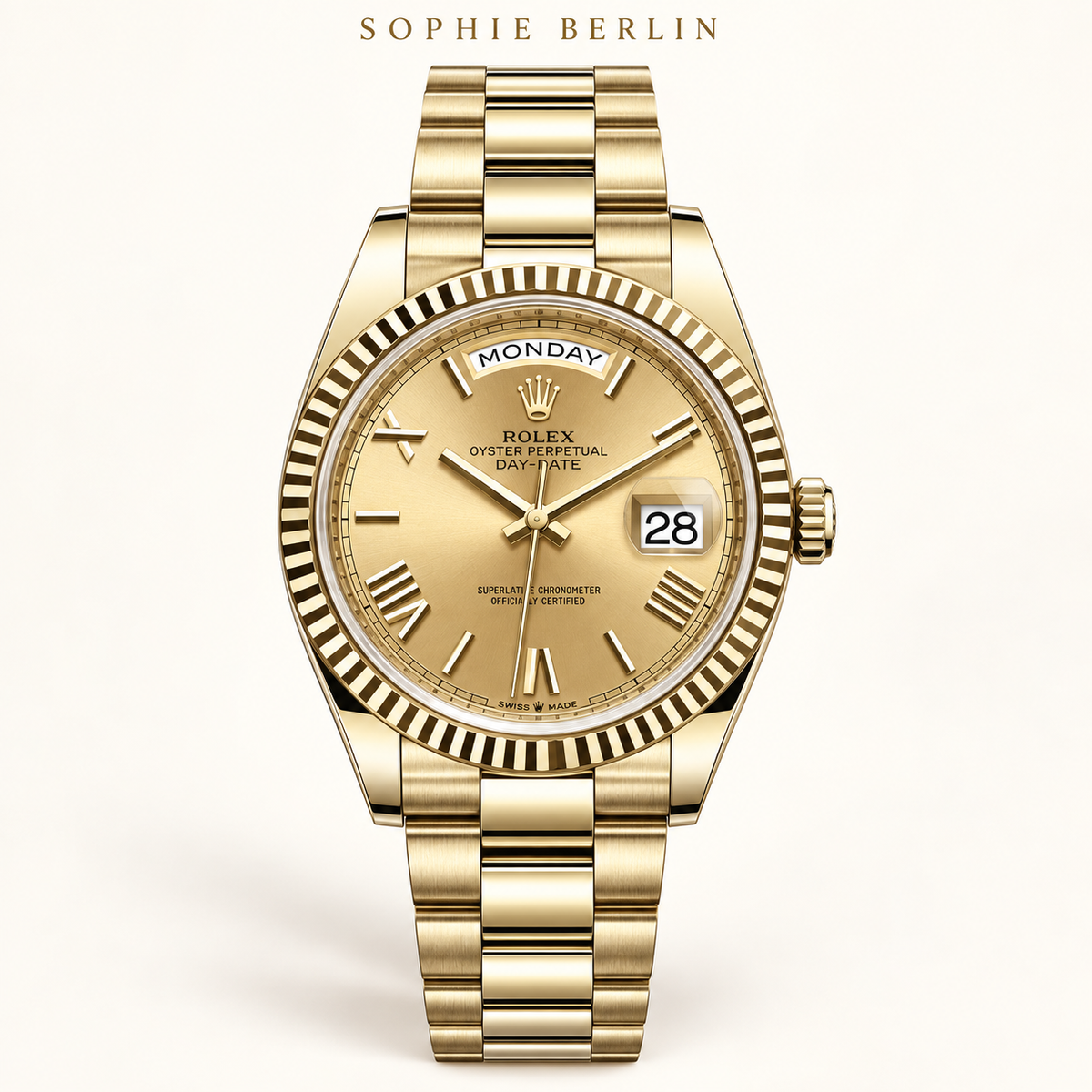 Aurea Roman – Goldfarbene Kalenderuhr – 40 mm – Profilansicht