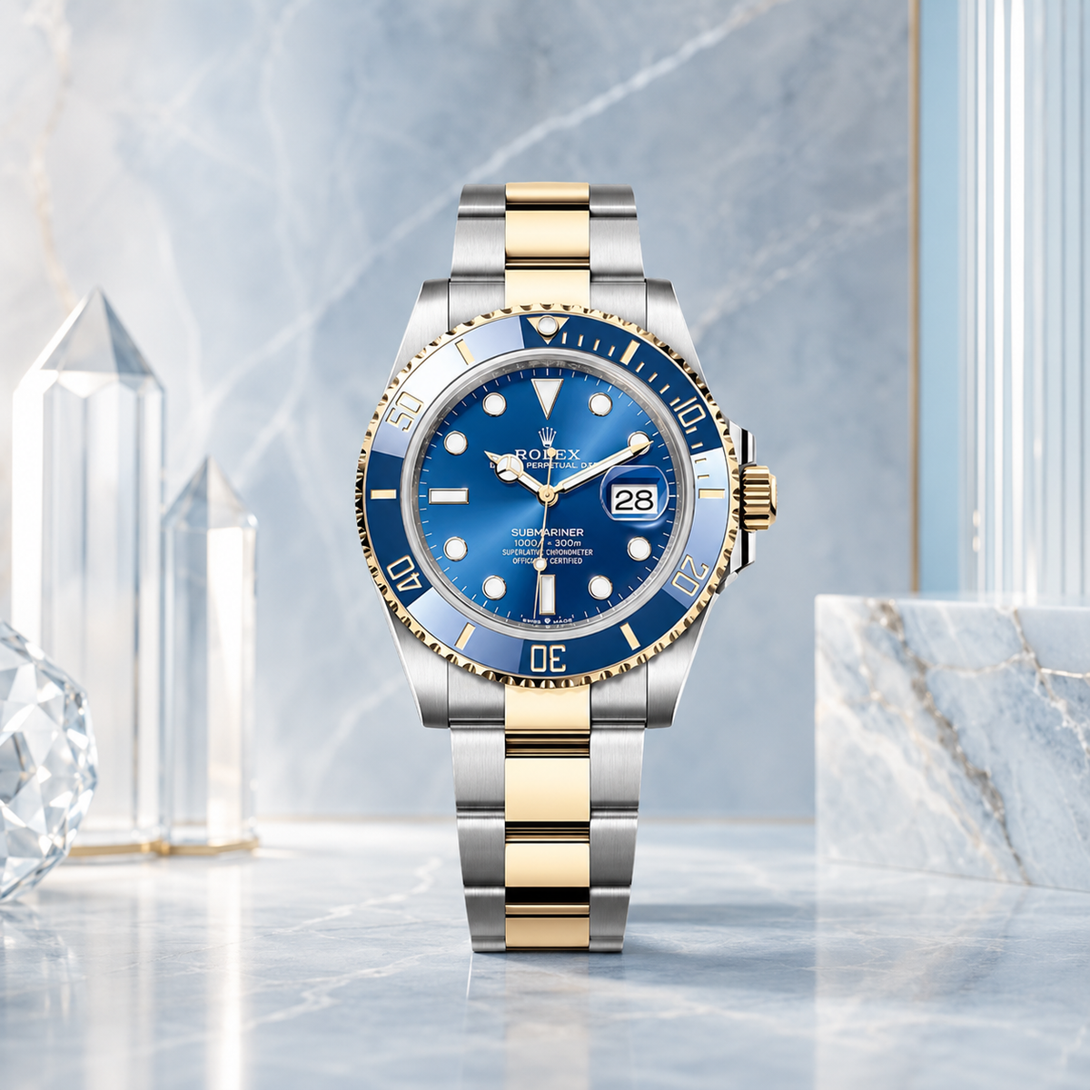 Taucheruhr Date 126613LB "Bluesy" – luxuriöse Produktaufnahme