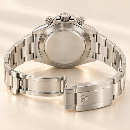 Tivaro Chronograph schwarz silberfarben 40 mm Rückseite und geöffnetes Armband