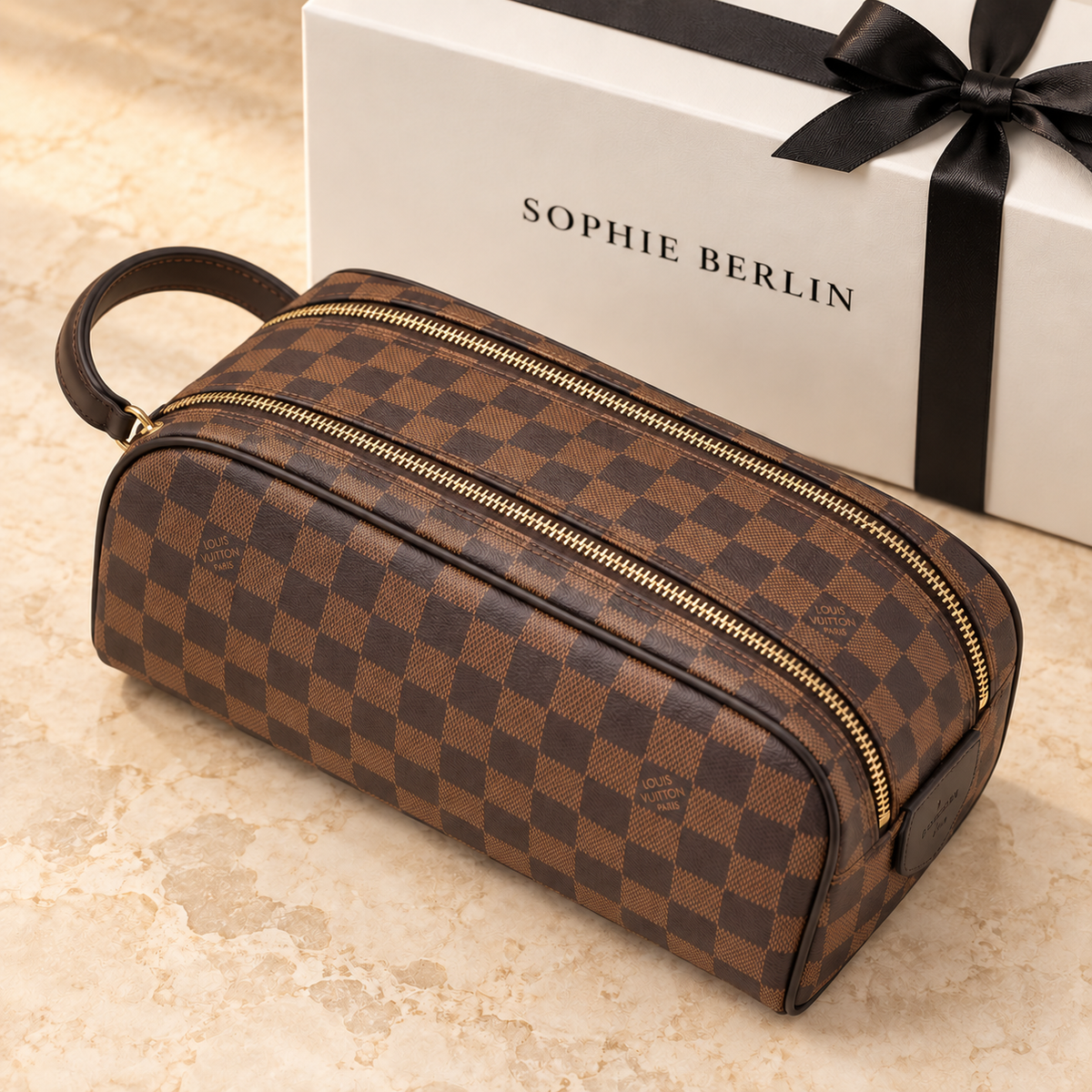Toiletry Bags detailfoto met Sophie Berlin geschenkdoos
