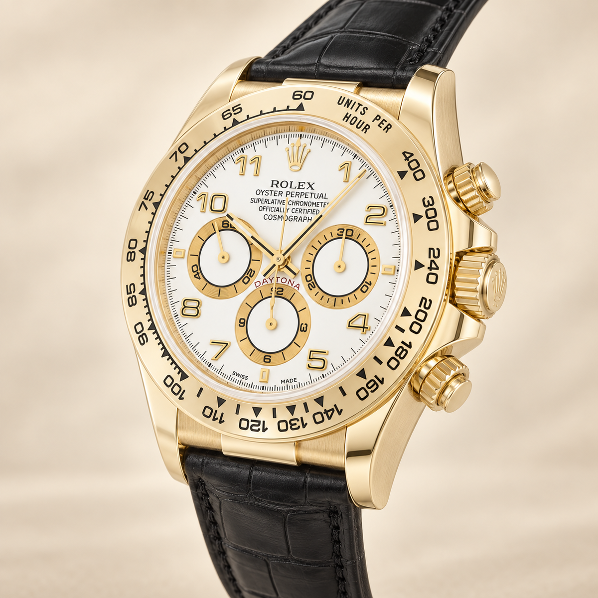 Valerio Chronograph in Weiß und Goldfarben – 40 mm, Seitenansicht
