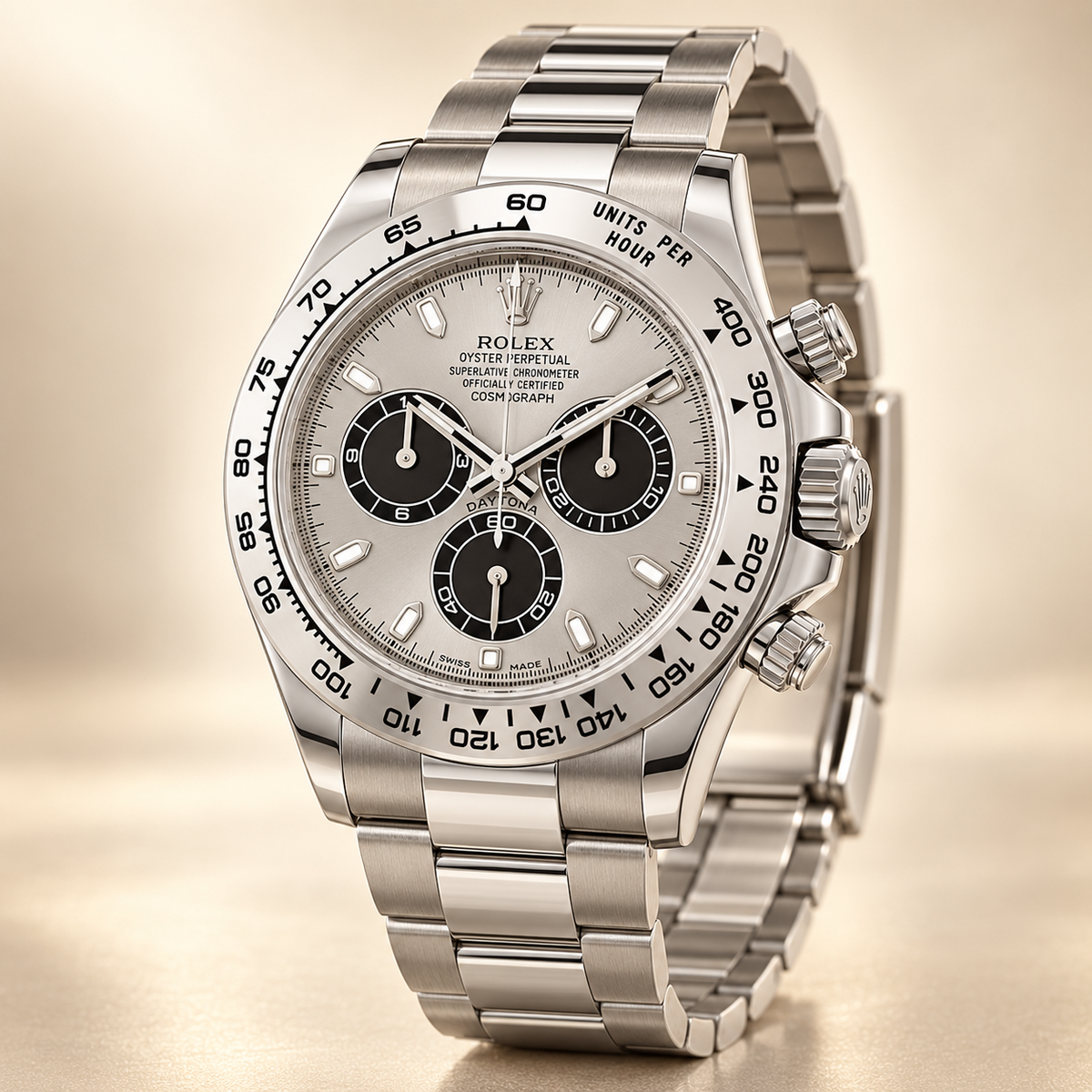 Velaro Chronograph 40 mm in Silberfarben und Schwarz, Seitenansicht