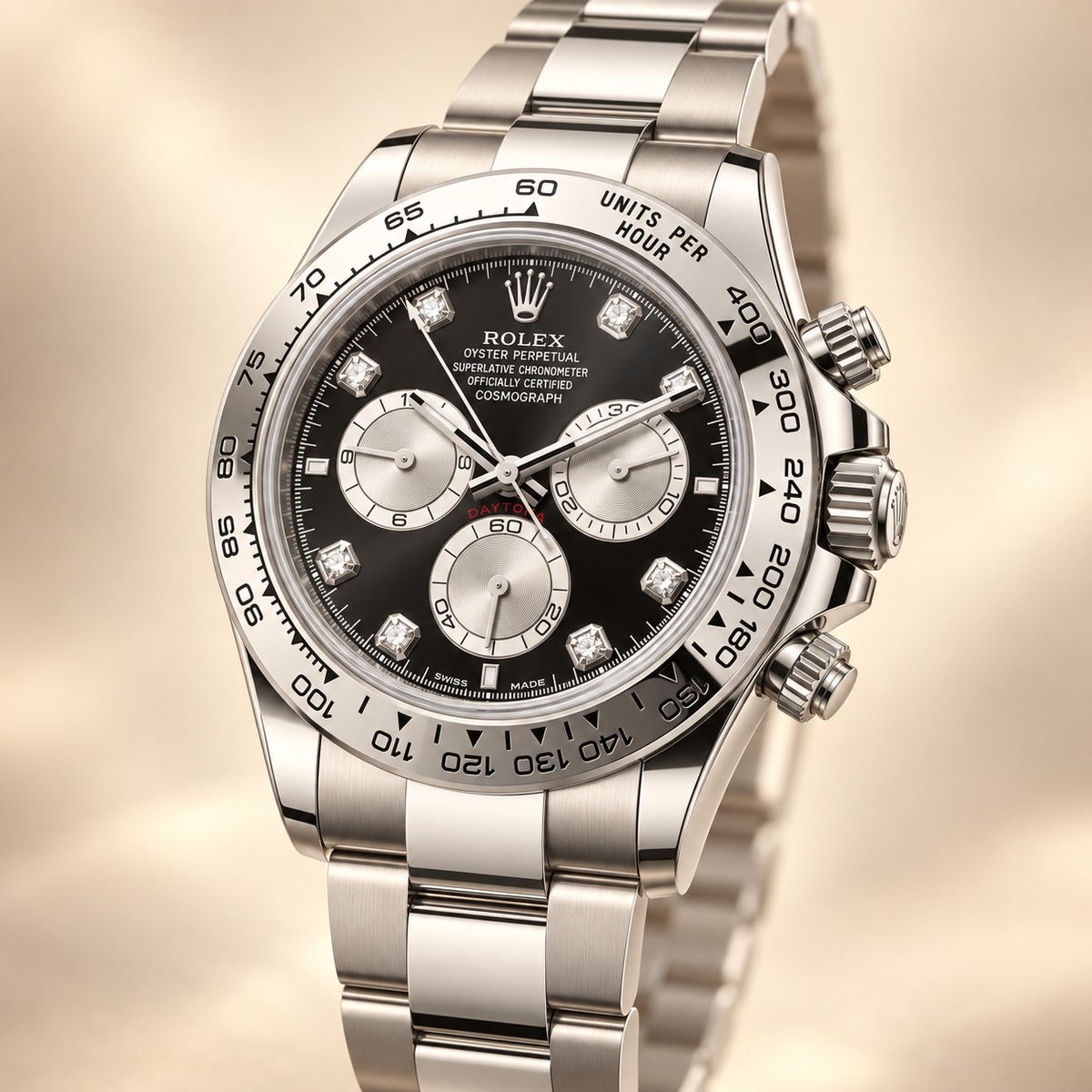 Velaro Chronograph 40 mm mit Steinbesatz, Seitenansicht