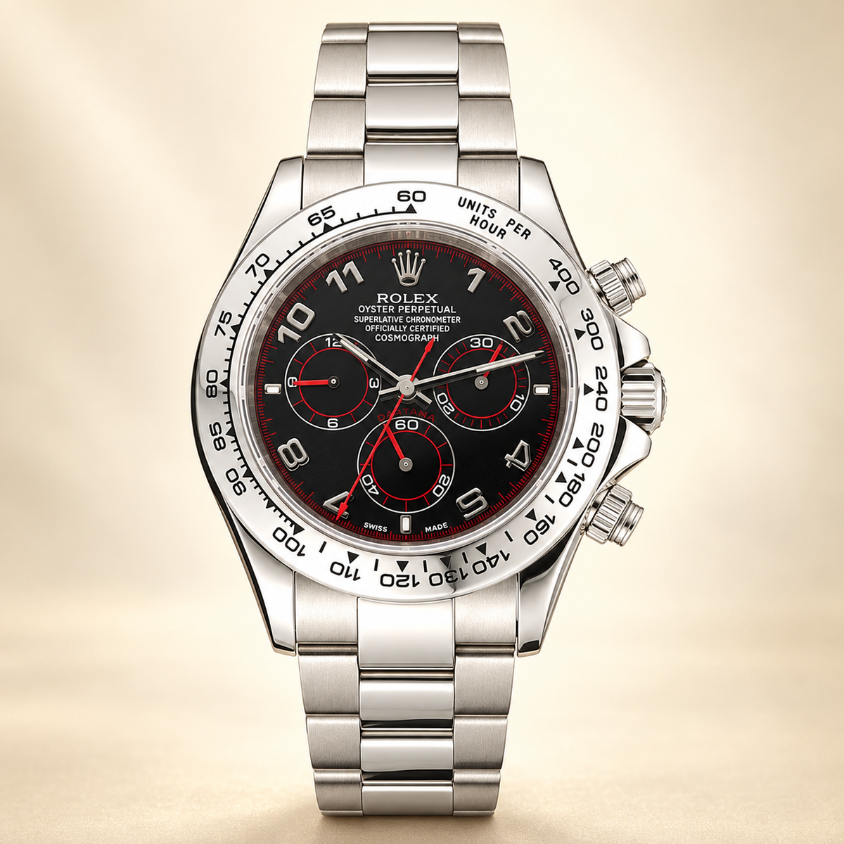 Velaro Chronograph 39 mm in Schwarz, Rot und Silberfarben, Vorderansicht