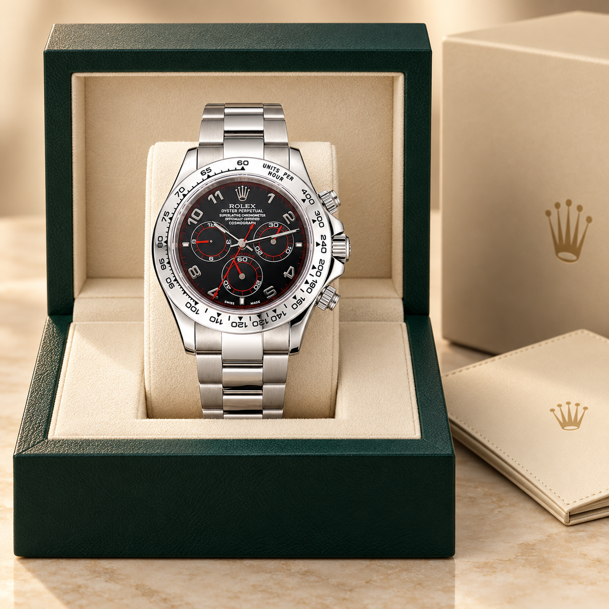 Velaro Chronograph 39 mm in Schwarz, Rot und Silberfarben in Präsentationsbox