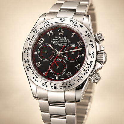 Velaro Chronograph 39 mm mit Ziffern und roten Akzenten, Seitenansicht