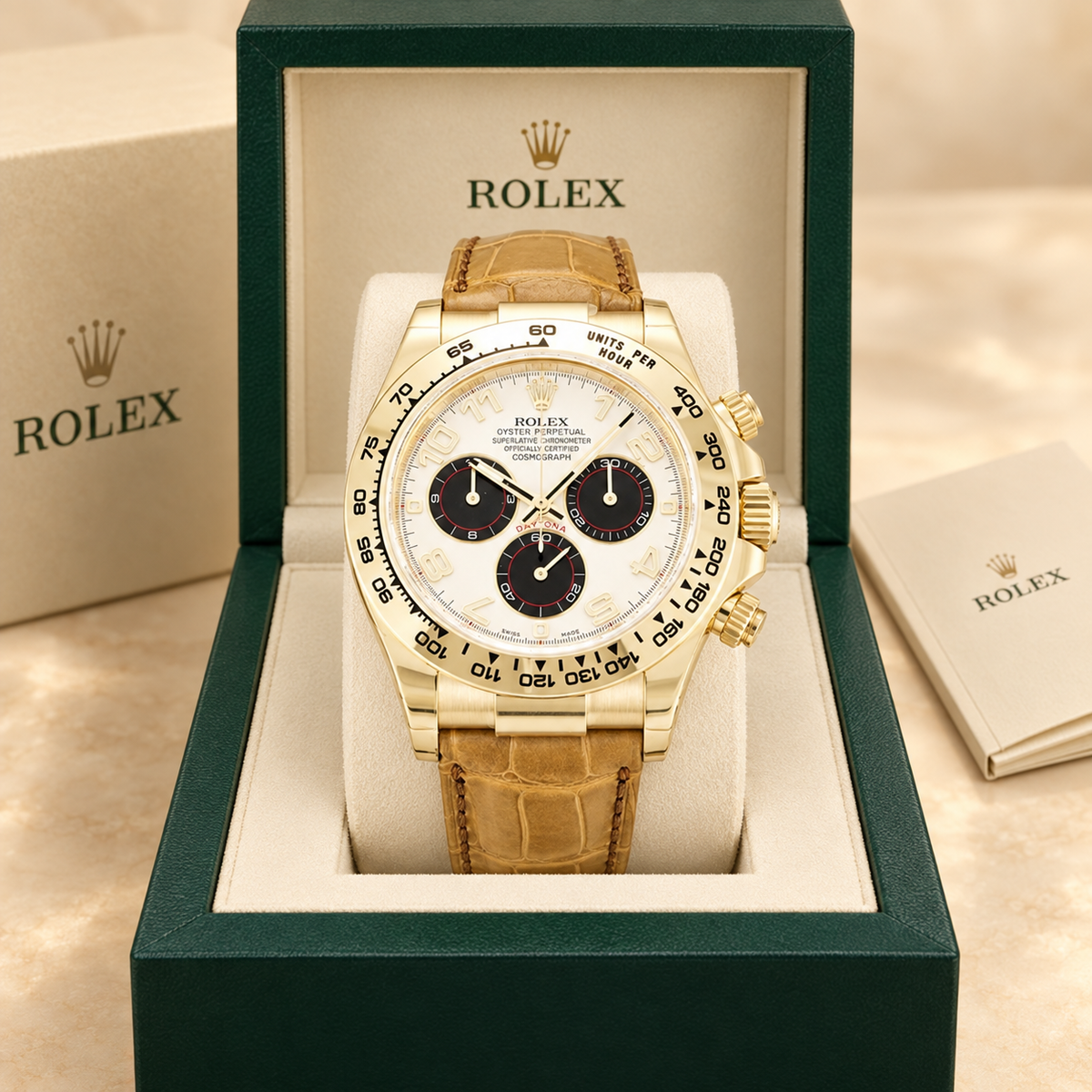 Velaro Chronograph in Elfenbein und Goldfarben, 40 mm, mit hellbraunem Lederband in Präsentationsbox