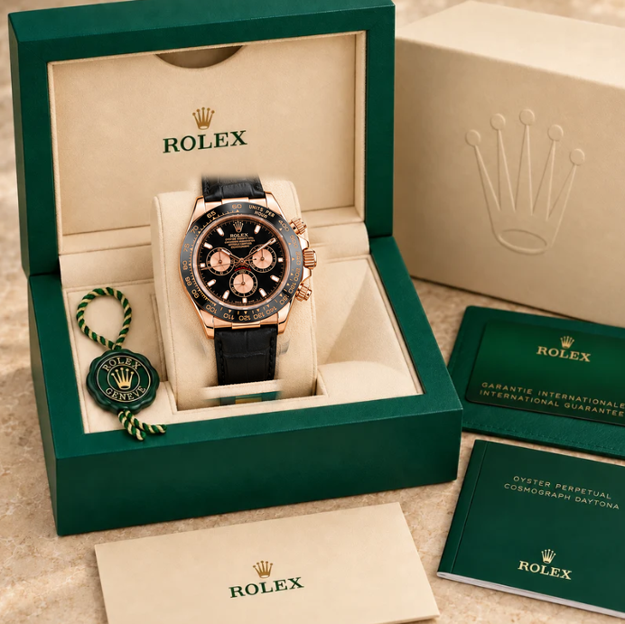 velaro chronograph lederband schwarz rosefarben 39 mm in grüner Box; Box optional