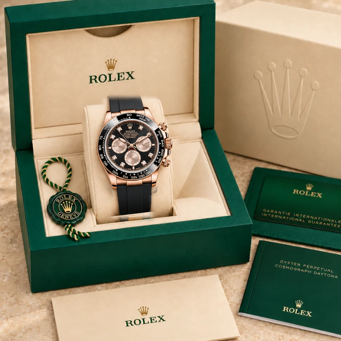 velaro chronograph steinbesatz schwarz rosegoldfarben 40 mm in grüner Box; Box optional