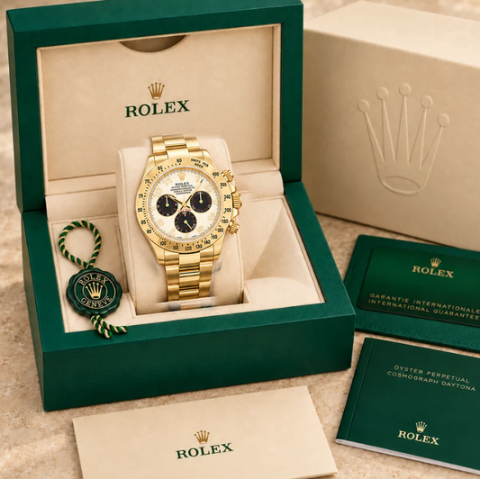 velaro chronograph ziffern elfenbein schwarz goldfarben 40 mm in grüner Box; Box optional