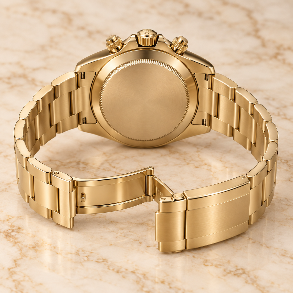 Verdevia Herren-Chronograph – geschlossene Rückseite und geöffnetes Armband