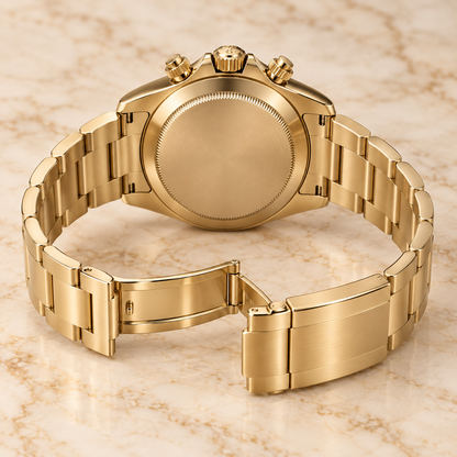 Verdevia Herren-Chronograph – geschlossene Rückseite und geöffnetes Armband